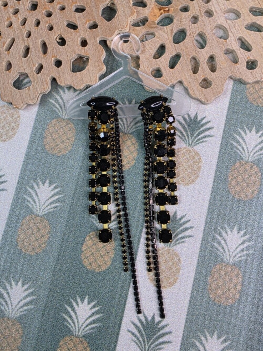 Feed Me Gems Black Crystal Drop Fringe Earrings